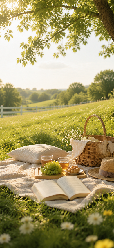 Warm picnic lawn scene